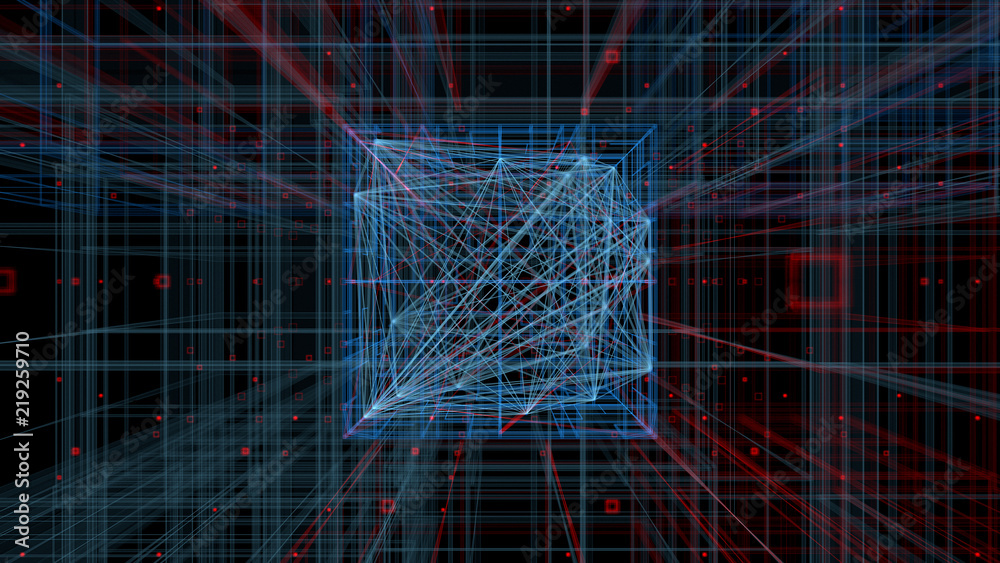 3d render digital lines. Complex technology illustration. Net and web square structures with strong depth of field. 3d render digital lines. Complex technology illustration. Net and web square structures with strong depth of field.