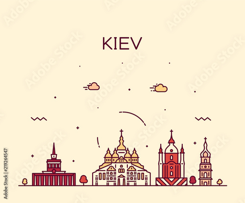 Kiev skyline city Ukraine vector linear style