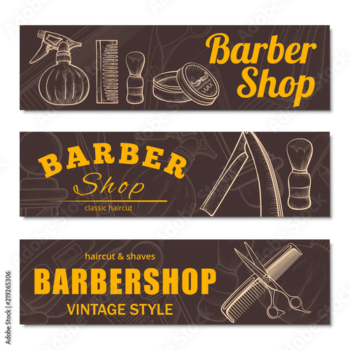 Barbershop business banner set isolated from background