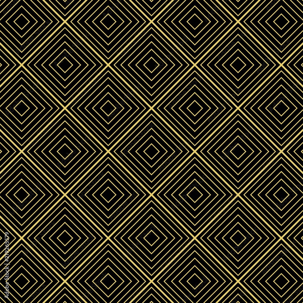 Art Deco, geometric, seamless pattern vector - gold on black