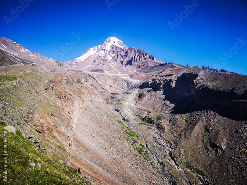 High mountain, Mount Kazbek and Gergeti glacier