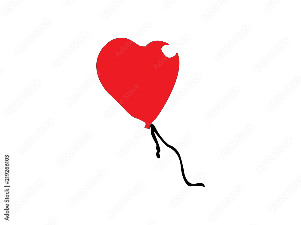 Red floating heart balloon drawing vector
