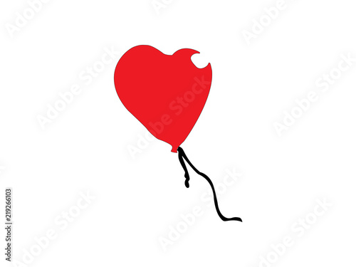 Red floating heart balloon drawing vector