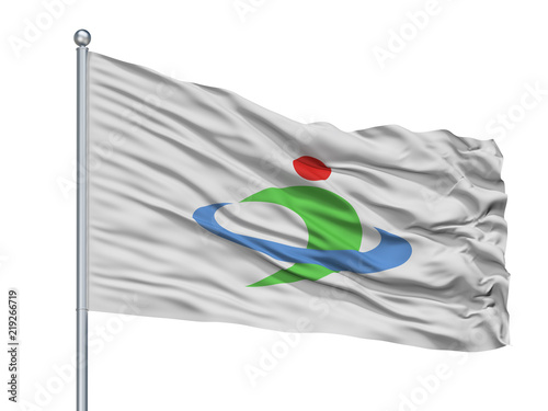 Uruma City Flag On Flagpole, Country Japan, Okinawa Prefecture, Isolated On White Background photo