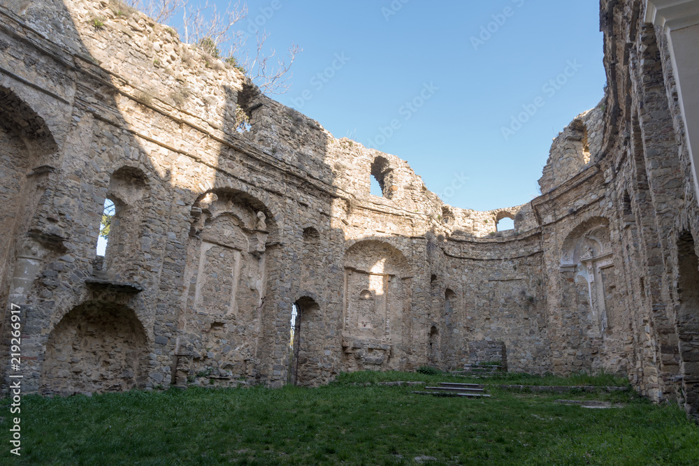 Ruins of church destroyed by earthquake,  Baiardo, Province of Imperia, Italy