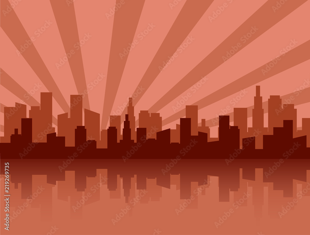 Red city skyline silhouette