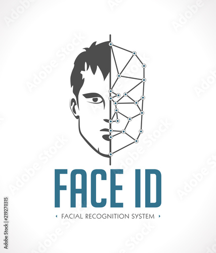 Facial recognition system - face as ID - biometric logo  