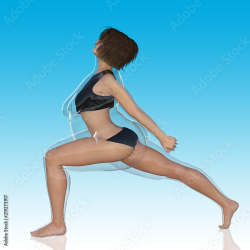 Conceptual fat overweight obese female vs slim fit healthy body after weight loss or diet with muscles thin young woman on blue. A fitness, nutrition or fatness obesity, health shape 3D illustration