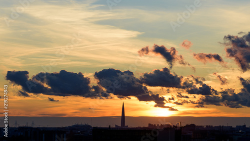 Sunset in Saint Petersburg, Russia The skyscraper is Lakhta Center photo