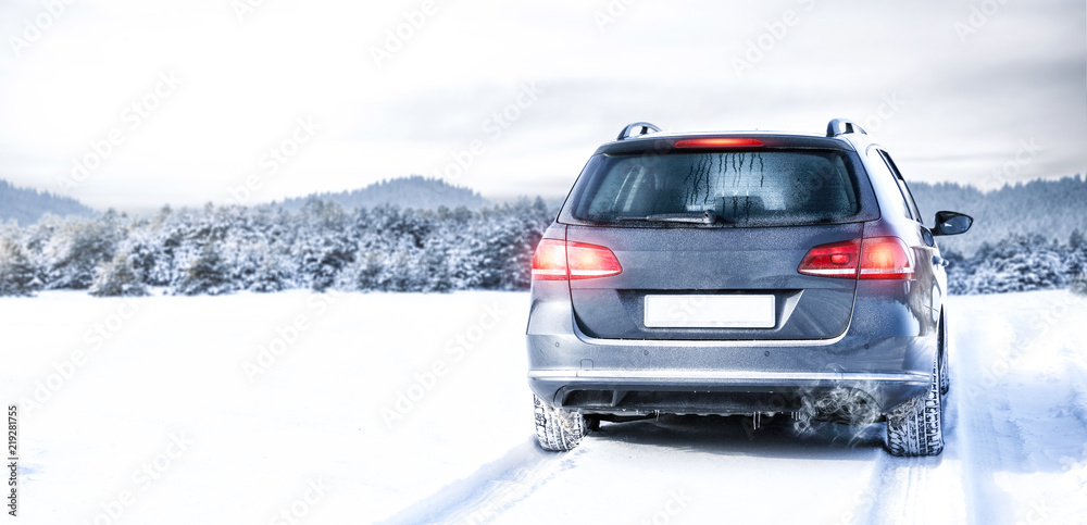 winter car and landscape of snow space 