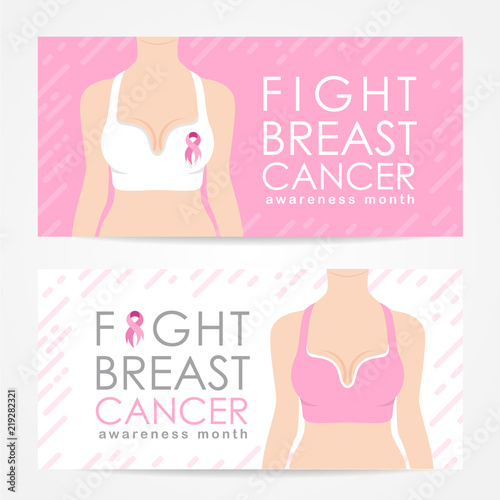 Fight breast cancer awarebess month with Women wear bra and pink ribbon sign vector design