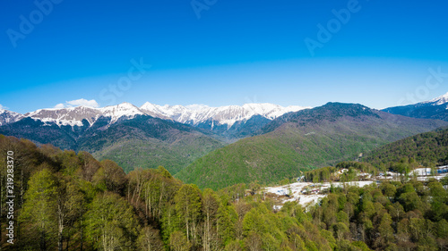 beautiful landscape with snow covered of Caucasus mountain peaks © EwaStudio