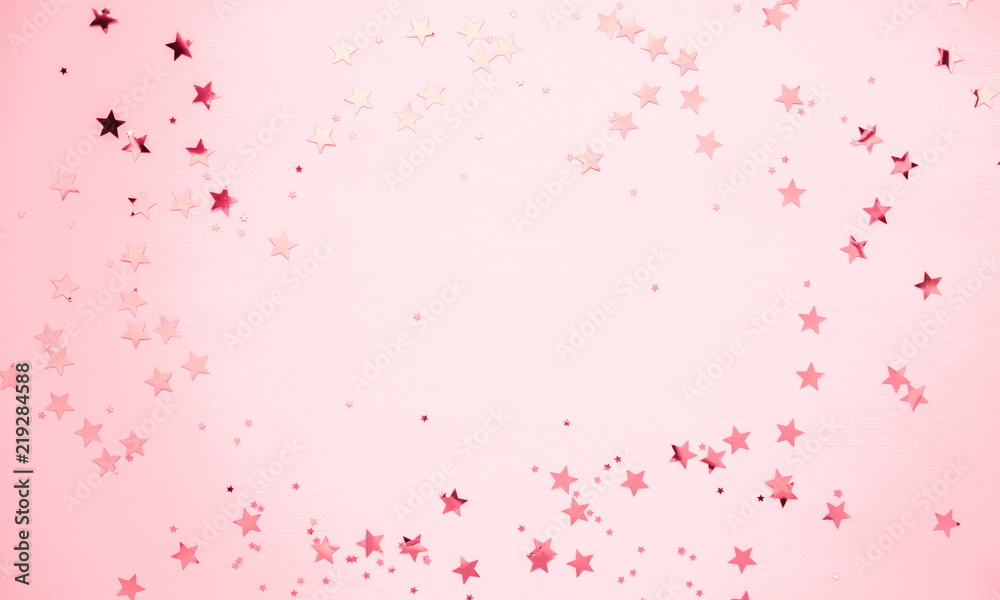 Festive pink background. Shining stars on light pink pastel background.  Christmas. Wedding. Birthday. Happy woman's day. Mothers Day. Valentine's  Day. Flat lay, top view, copy space. Stock Photo | Adobe Stock