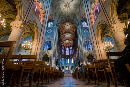 PARIS  FRANCE - February 15  2018   Interior of the  Notre Dame de Paris. France