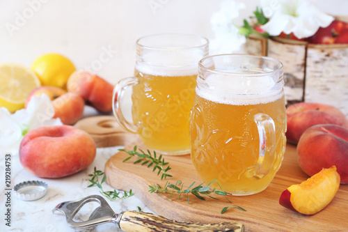 Light fruit craft beer and fruits photo