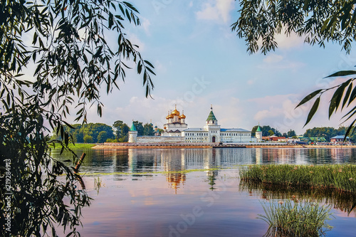 Beautiful view of the Holy Trinity Ipatiev monastery in Russia in the city of Kostroma on the Volga