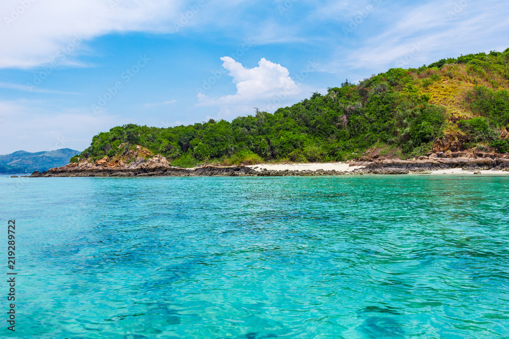 Fototapeta premium View of coast from middle of sea.