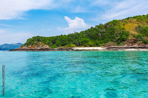 View of coast from middle of sea.