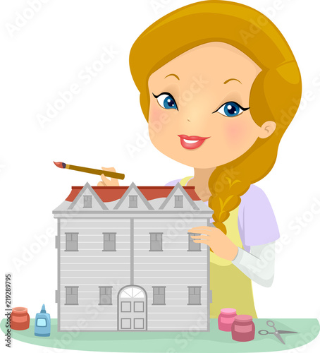 Girl Diy Doll House Illustr...