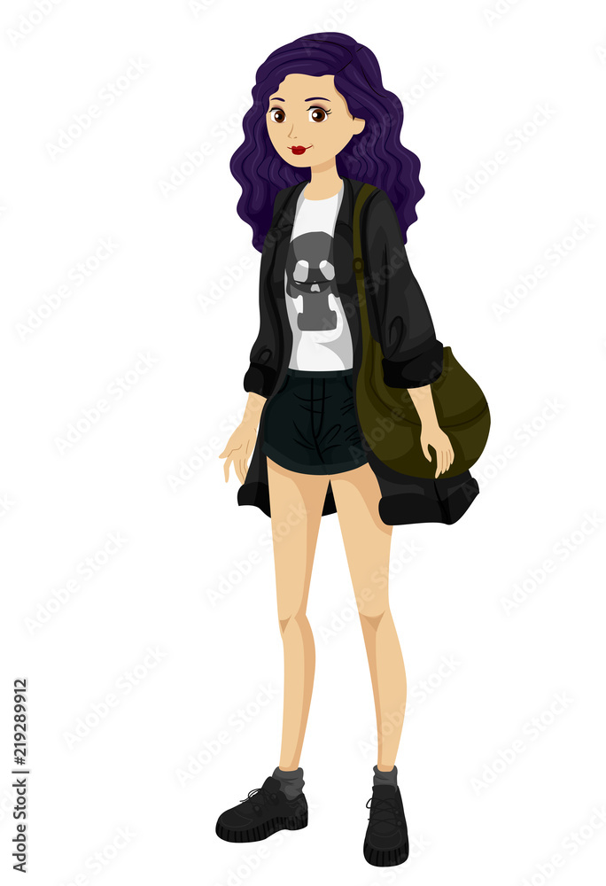 Teen Girl Urban Rock Fashion Illustration Stock Vector | Adobe Stock