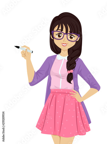 Teen Girl Write Marker Illustration