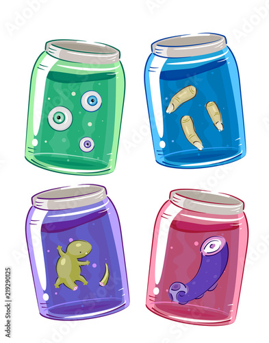 Witch Ingredients Jars Illustration