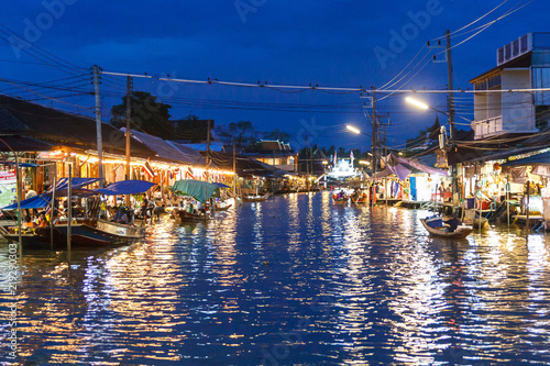 Amphawa floating market in evening.