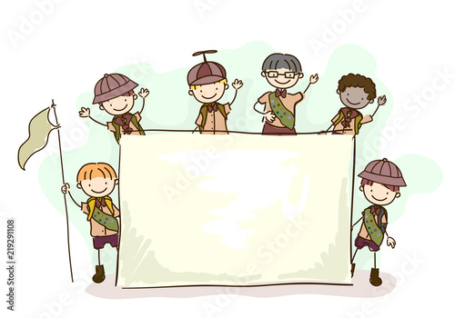 Stickman Kids Board Boy Scouts Illustration