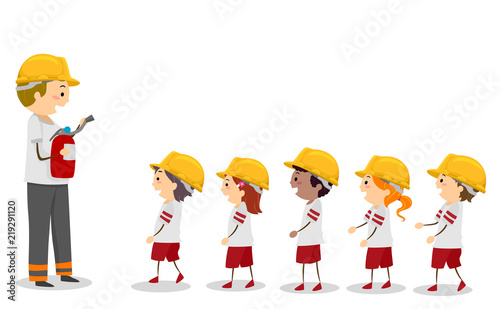Stickman Kids Fire Camp Fireman Line Illustration