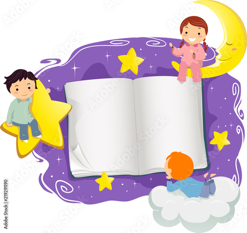 Stickman Kids Open Book Bed Time Illustration