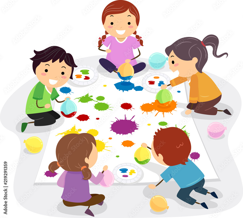 Stickman Kids Balloon Painting Illustration Stickman Kids Balloon Painting Illustration