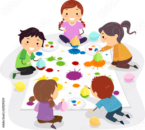 Stickman Kids Balloon Painting Illustration