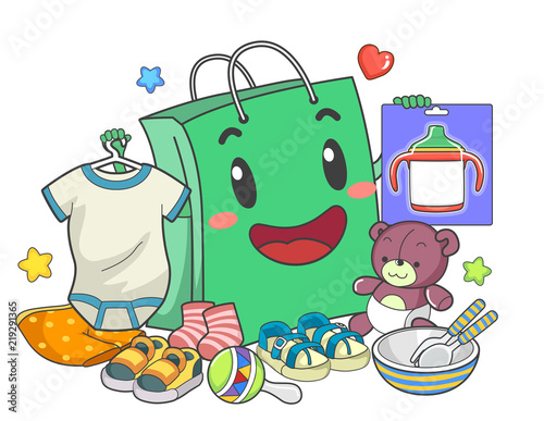 Shopping Bag Mascot Toddler Things Illustration