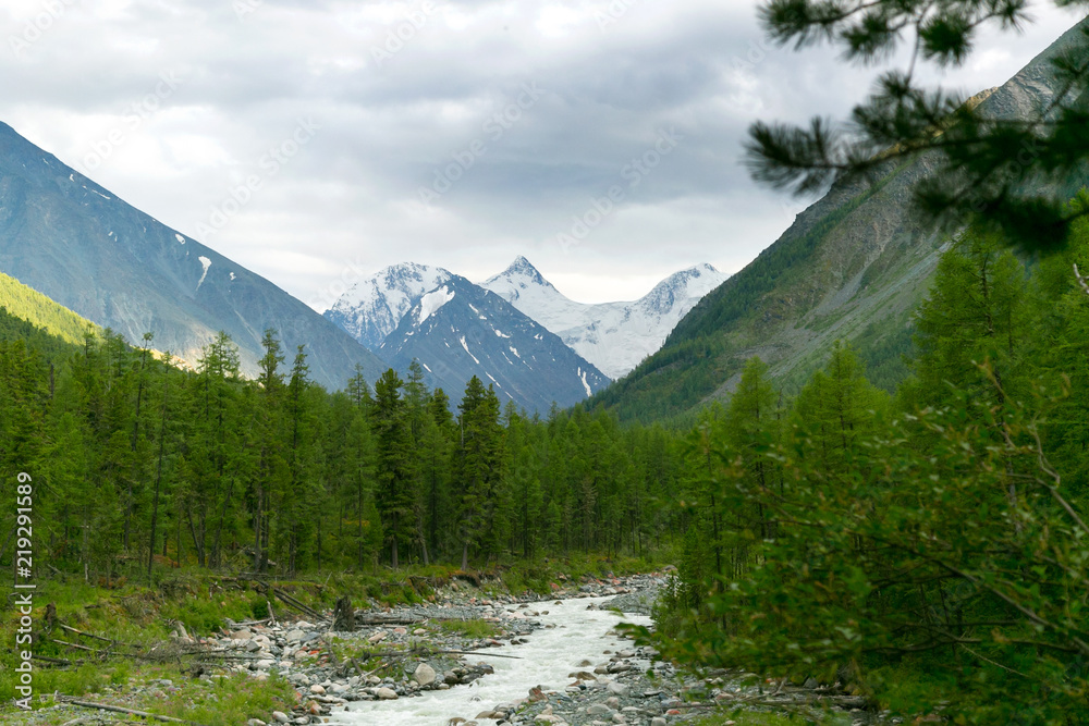 Gorny Altai, Russia. View of the river and mountains of the Altai Republic.