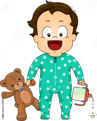 Kid Toddler Boy Bear Sippy Cup Illustration