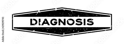 Grunge black diagnosis word hexagon rubber seal stamp on white background