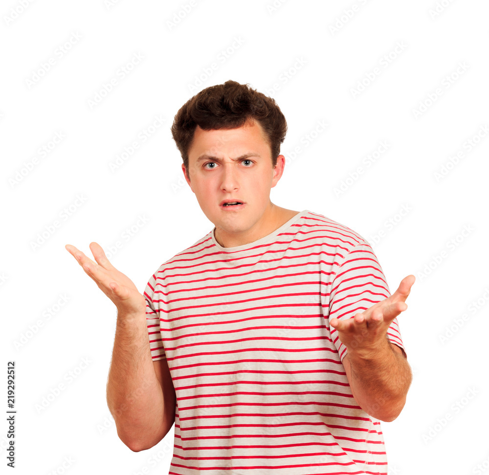 Guy forgot something important. Attractive man shrugging and raising palm in question. man does not understand what's going on . emotional man isolated on white background Guy forgot something important. Attractive man shrugging and raising palm in question. man does not understand what's going on . emotional man isolated on white background