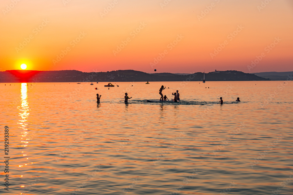 Beautiful summer sunset in 2018 Hungary Zamárdi at lake Balaton