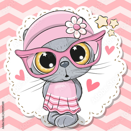 Cute Cat girl in pink eyeglasses