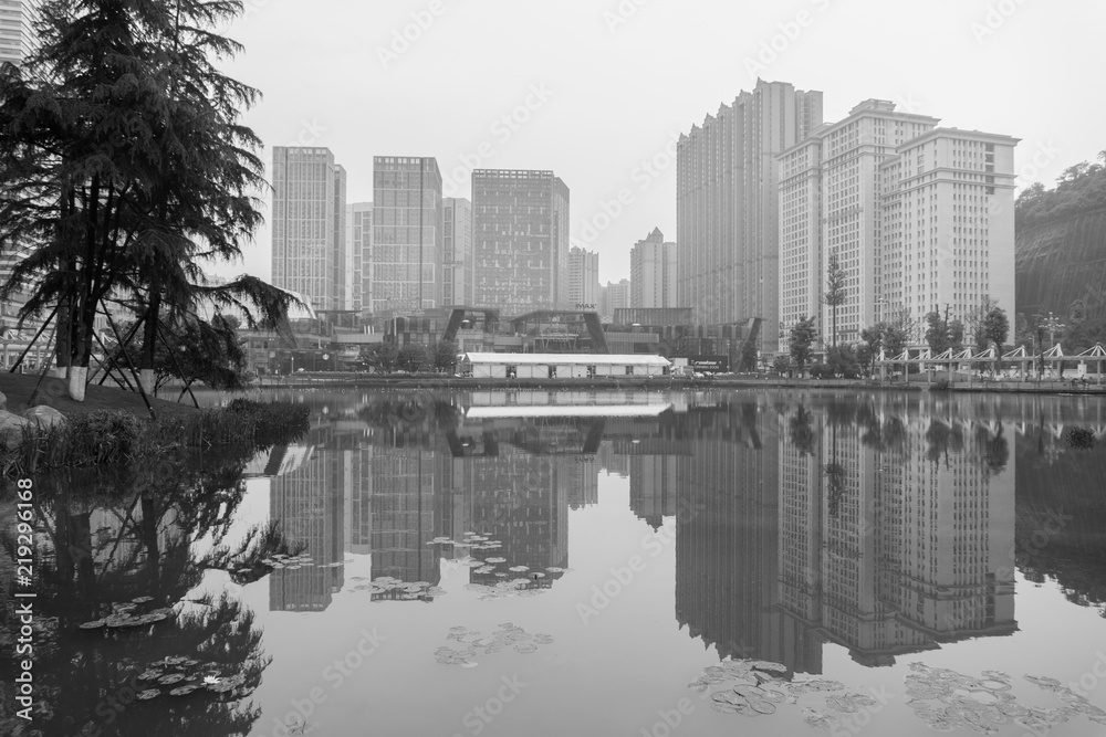 Cityscape of Guiyang. Hua Guo Yuan city is currently the largest urban redevelopment project in China.
