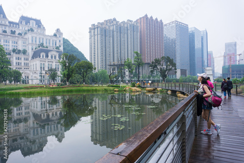 Cityscape of Guiyang. Hua Guo Yuan city is currently the largest urban redevelopment project in China. photo