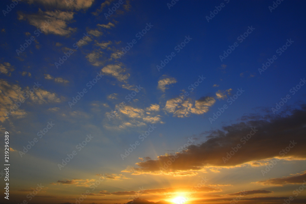 Beautiful sunset with blue sky and clouds