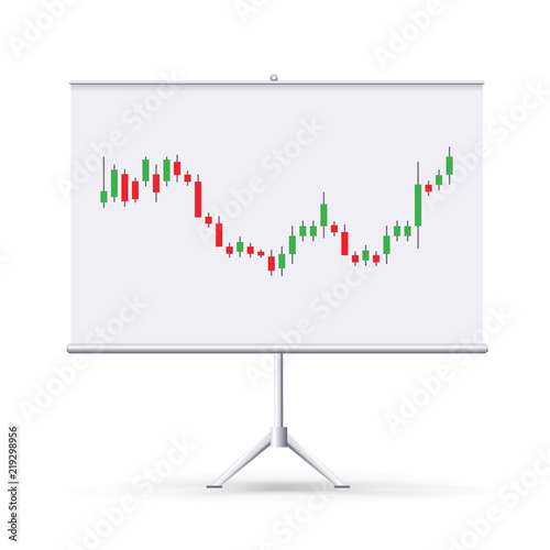Vector realistic blank flipchart with japanese candles isolated on white background. Forex trading training.