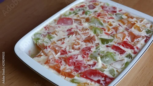 Plate with multi-colored Jelly. Video close-up, high quality
