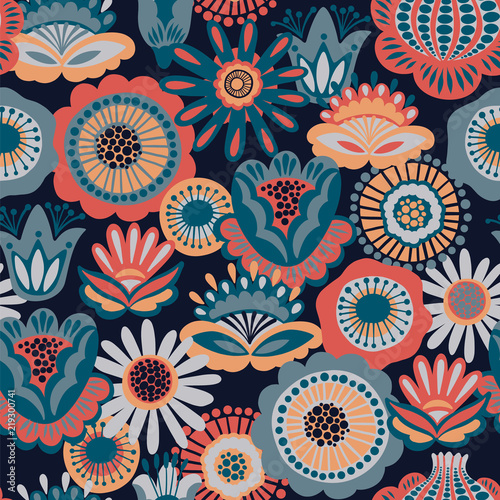 Folk floral seamless pattern. Modern abstract design