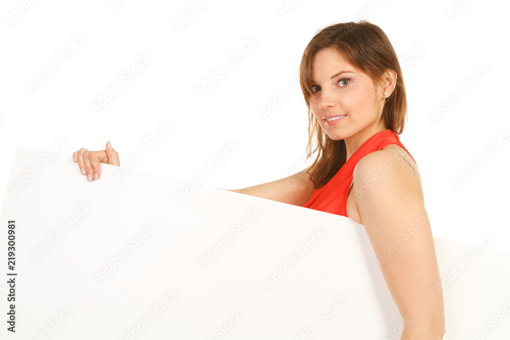 beautiful woman holding blank banner isolated beautiful woman holding blank banner isolated