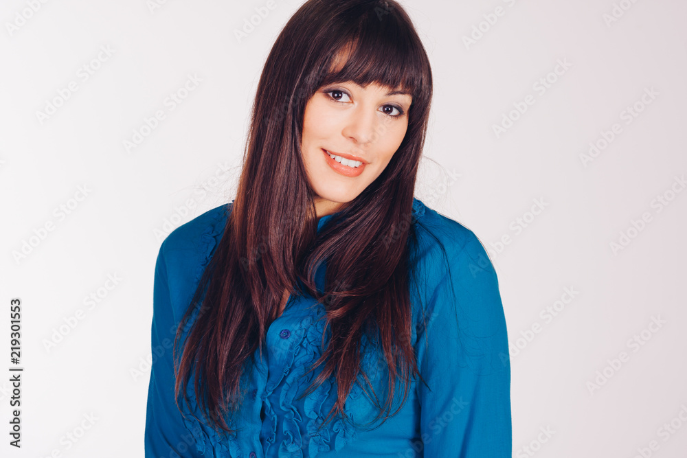 beuatiful woman with long dark hair in suit isolated beuatiful woman with long dark hair in suit isolated