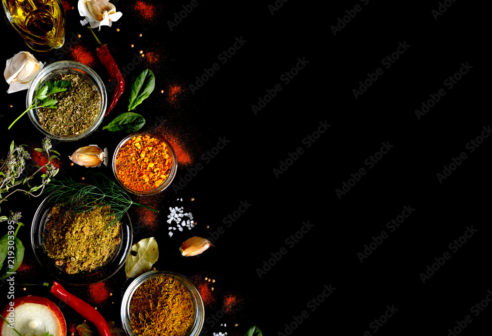 Spices on a black background Spices on a black background