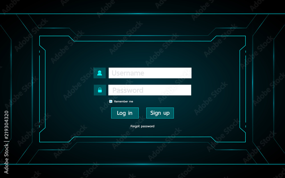 Log in page ui design on technology futuristic interface hud background. Log in page ui design on technology futuristic interface hud background.