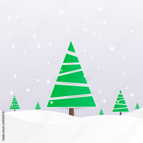 Christmas background with landscape and snow falling design